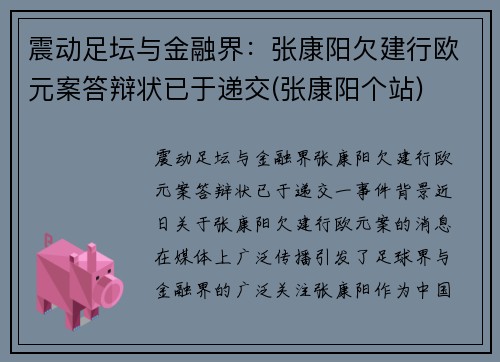 震动足坛与金融界：张康阳欠建行欧元案答辩状已于递交(张康阳个站)